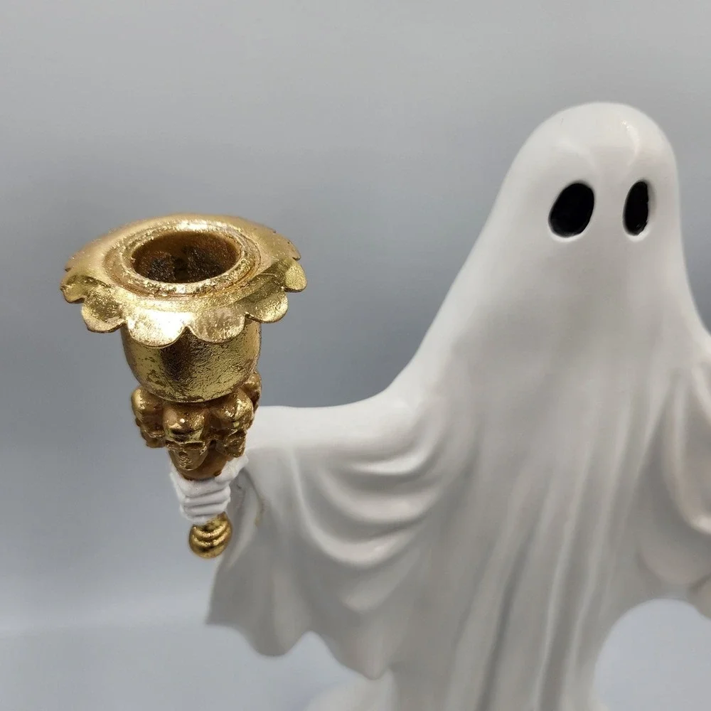 Halloween Ghost Candelabra Decor White Gold Skull Gothic Spooky 15